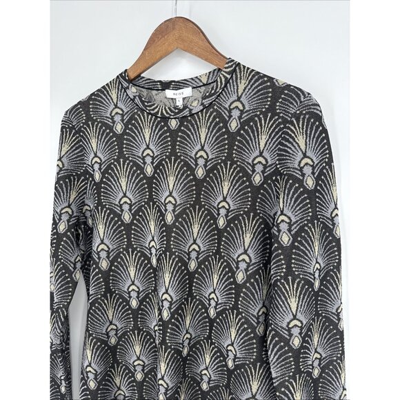 New Reiss Size Large Annie Metallic Jacquard Tunic Mini Dress Bodycon - Picture 9 of 16